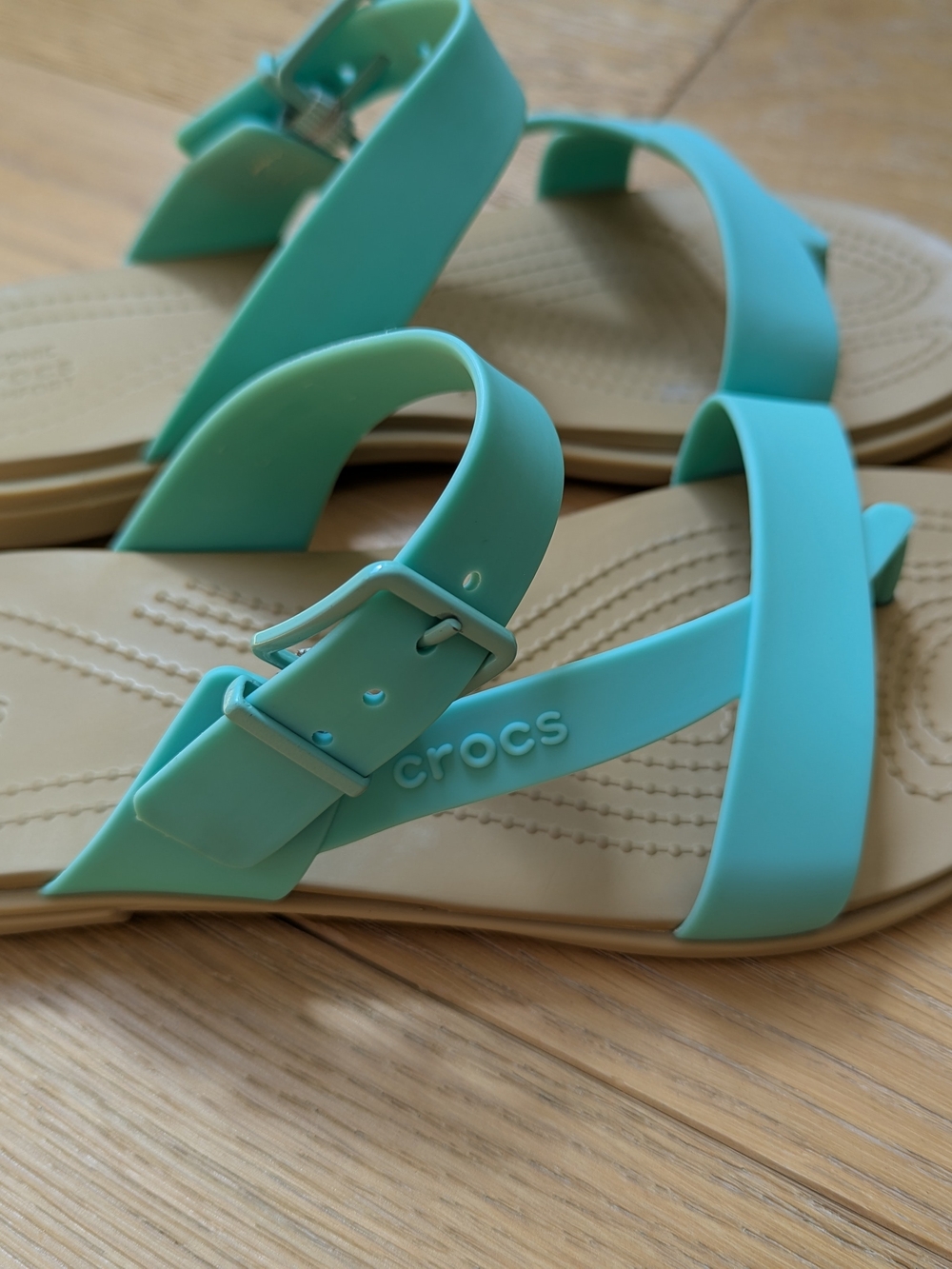 Turquoise Strap Sandals with Beige Footbed - Picture 2 of 4